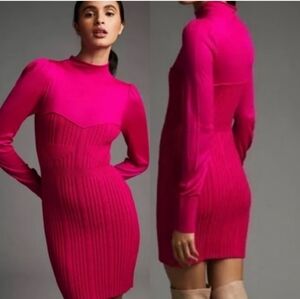 NWT Hot Pink Anthropologie Turtleneck Ribbed Sweater Dress